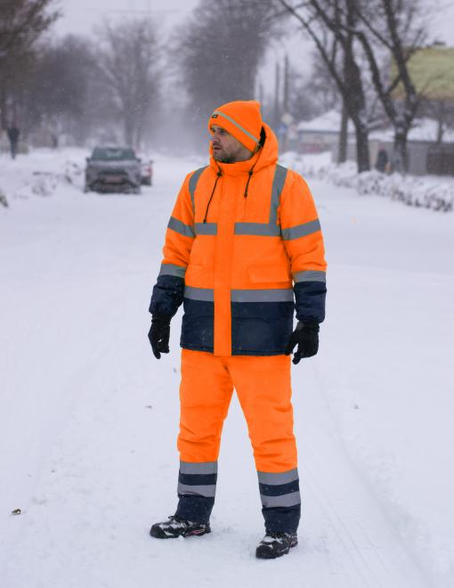 Штани утеплені сигнальні WINTER FLASH помаранчеві hi-viz/темно-сині Штани утеплені сигнальні WINTER FLASH помаранчеві hi-viz/темно-сині